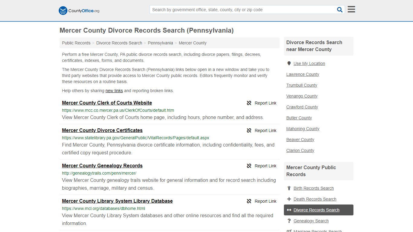 Mercer County Divorce Records Search (Pennsylvania) - County Office